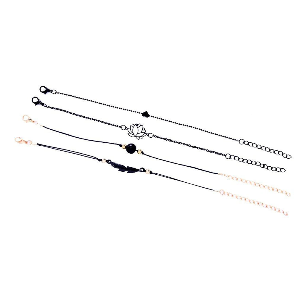 Feather & Lotus Charm Bracelet Set