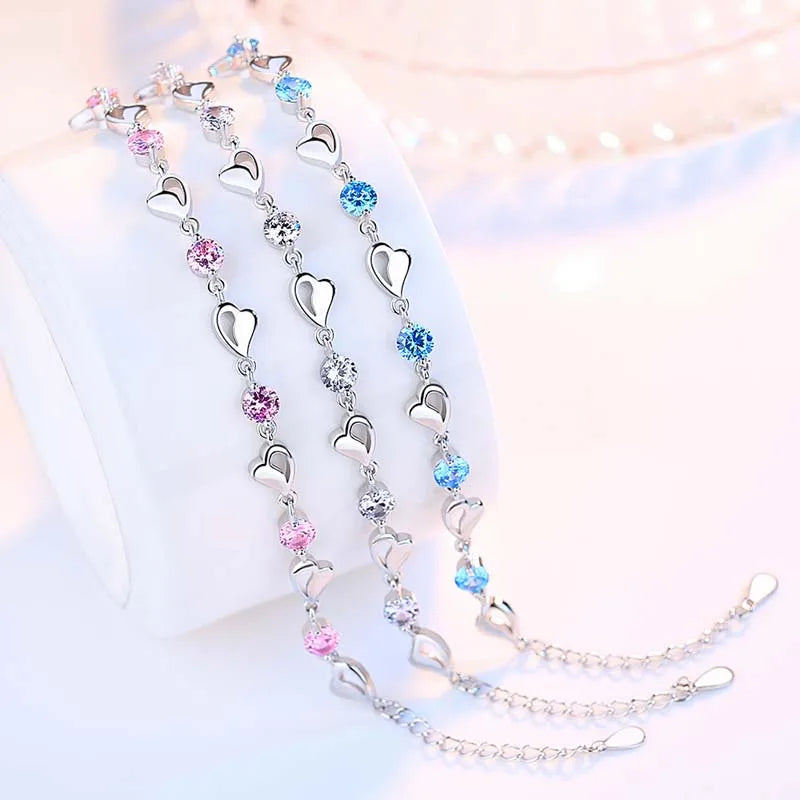 Silver Blue Zircon Lovers Bracelet