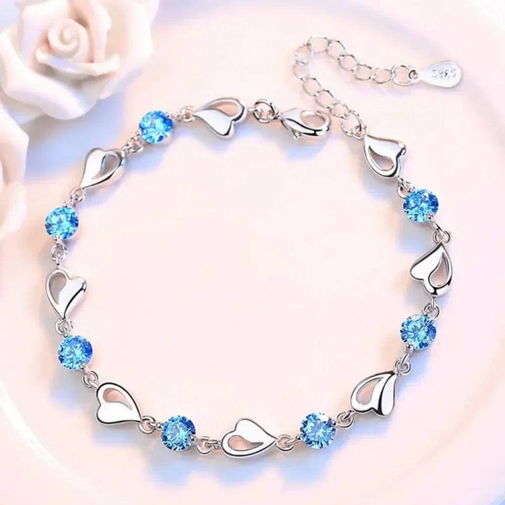 Sterling Blue Crystal Charm Bracelet