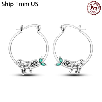 Sterling Silver Sloth Hoop Earrings