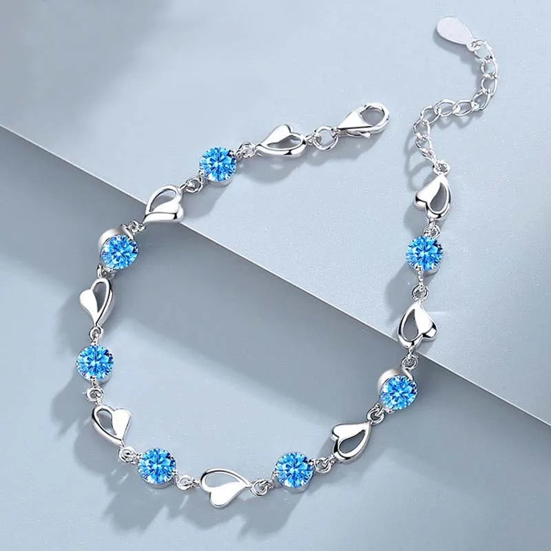 Silver Blue Zircon Lovers Bracelet