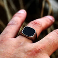 Retro Flat Square Black Glass Onyx Ring