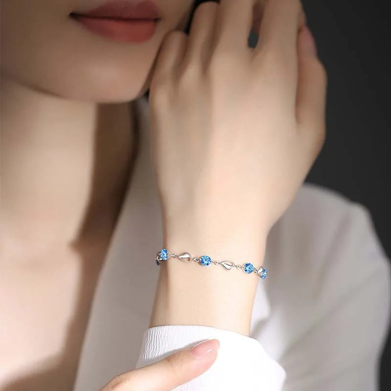 Silver Blue Zircon Lovers Bracelet