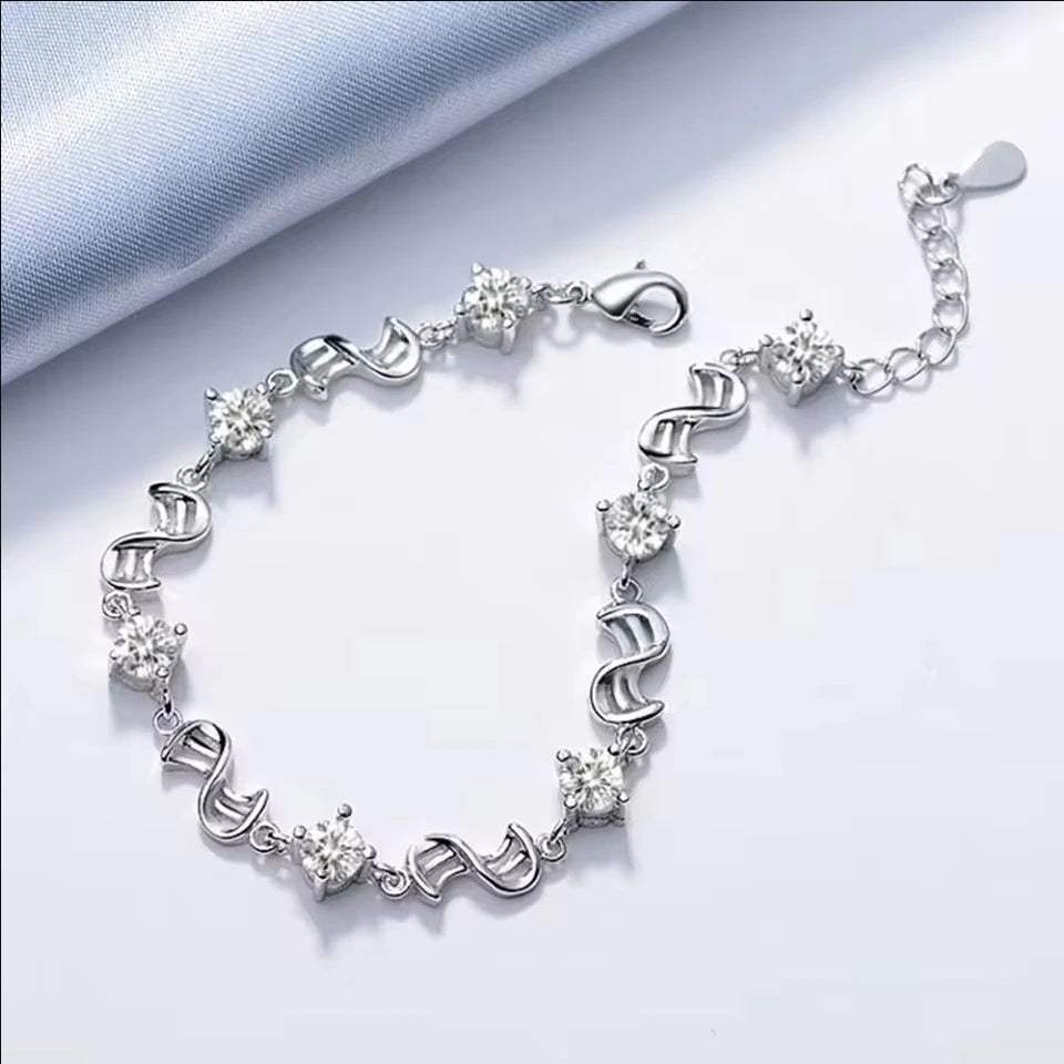Sterling Blue Crystal Charm Bracelet