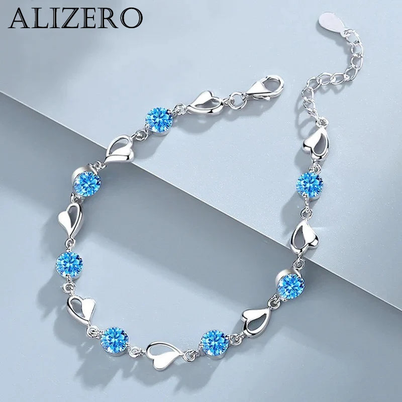 Sterling Blue Crystal Charm Bracelet
