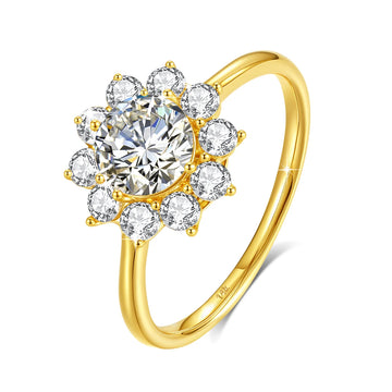 14K Gold Flower Moissanite Diamond Ring