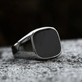 Retro Flat Square Black Glass Onyx Ring