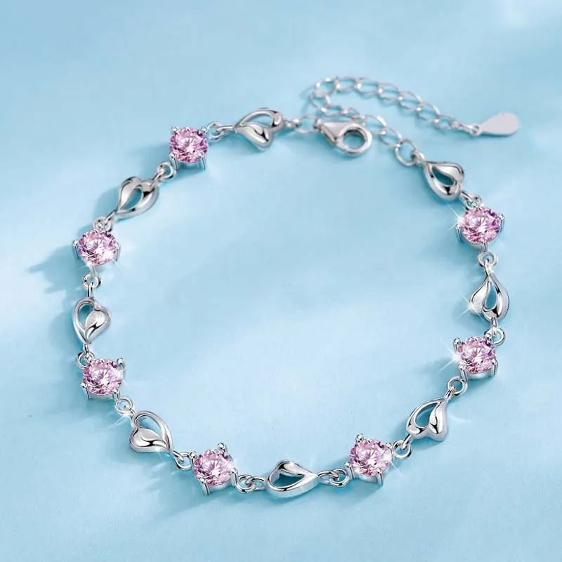 Silver Blue Zircon Lovers Bracelet