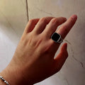 Retro Flat Square Black Glass Onyx Ring