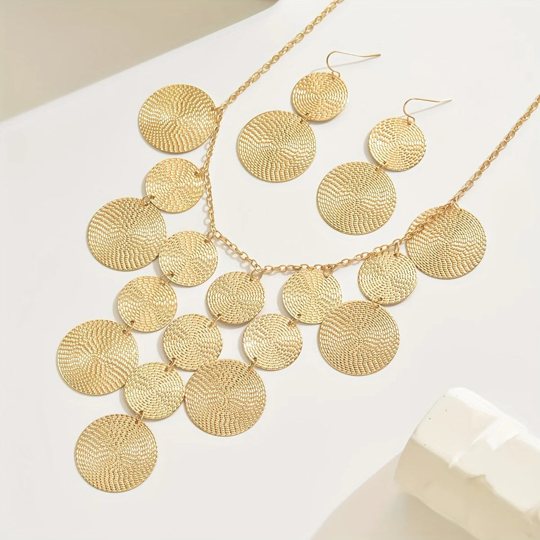 Handmade Platinum-Plated Disc Jewelry Set